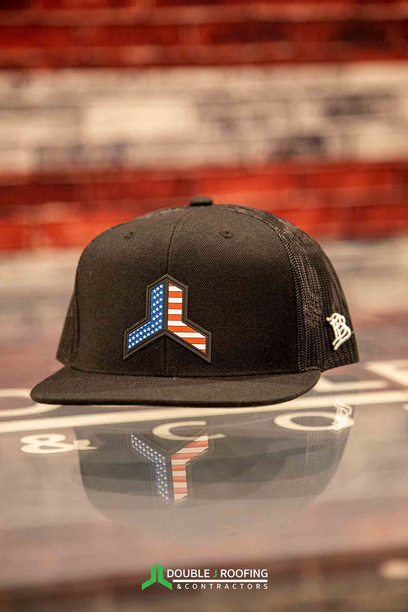 Dark gray hat with Double J logo icon with American flag pattern